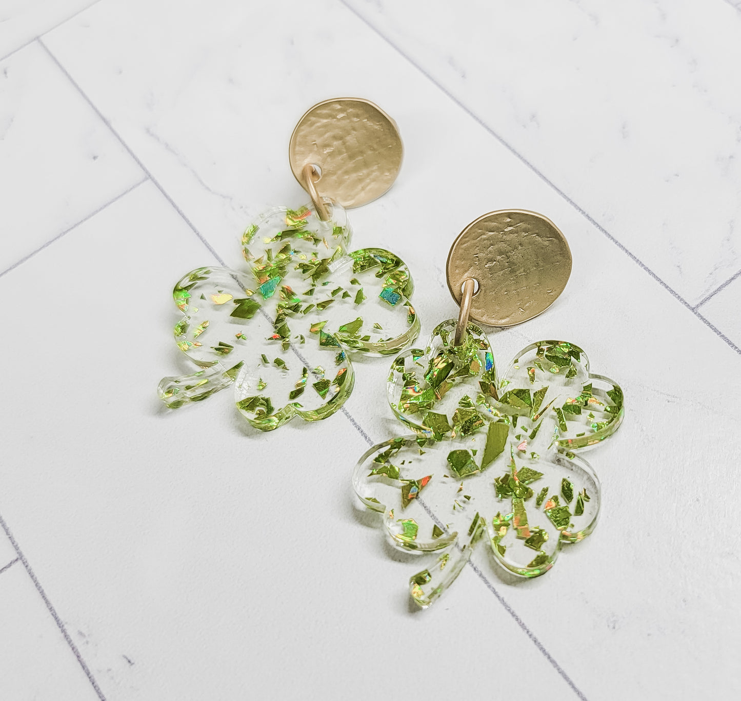 Glitter Flake Shamrock Earrings