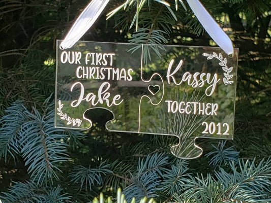 Personalized Puzzle Piece Ornament, First Christmas Together Ornament, 2020, Christmas Ornament, Xmas Gift, Just Married, Anniversary Gift