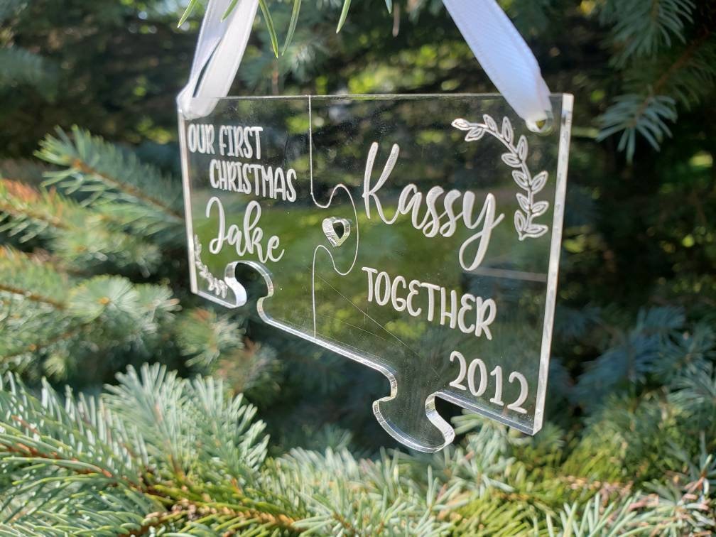 Personalized Puzzle Piece Ornament, First Christmas Together Ornament, 2020, Christmas Ornament, Xmas Gift, Just Married, Anniversary Gift
