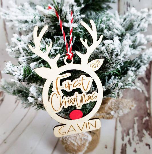 First Christmas Reindeer Ornament, Personalized Ornament, Babys First Christmas Gift, Christmas Decor, Gift Tag, Babys First Christmas