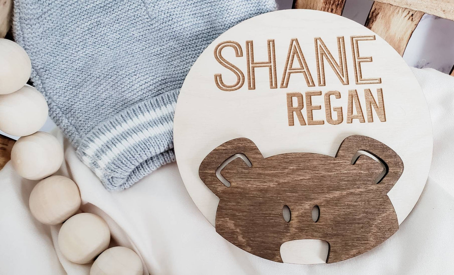 3D Birth Announcement Sign, Bear Plaque, Engraved Wooden Name Sign, New Baby Announcement Plaque, Newborn Photo Prop, Fresh 48 Baby Sign