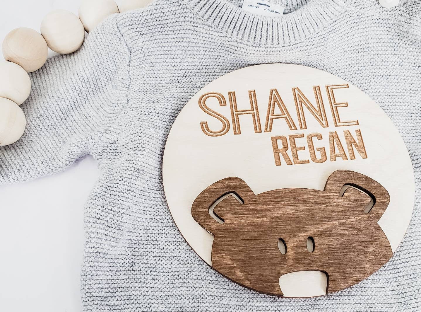 3D Birth Announcement Sign, Bear Plaque, Engraved Wooden Name Sign, New Baby Announcement Plaque, Newborn Photo Prop, Fresh 48 Baby Sign