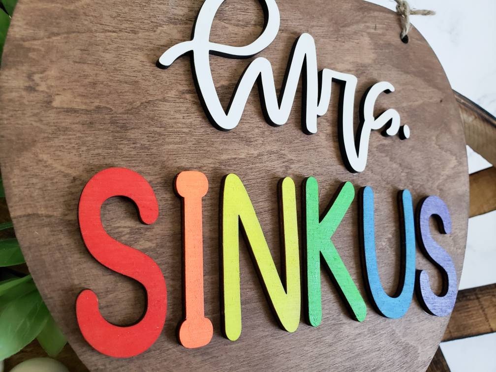 Personalized Teacher Sign, Apple 3D Sign, Classroom Decor, Unique Teacher Gift, Wooden Teacher Sign, Apple Sign, Kindergarten Teacher Sign