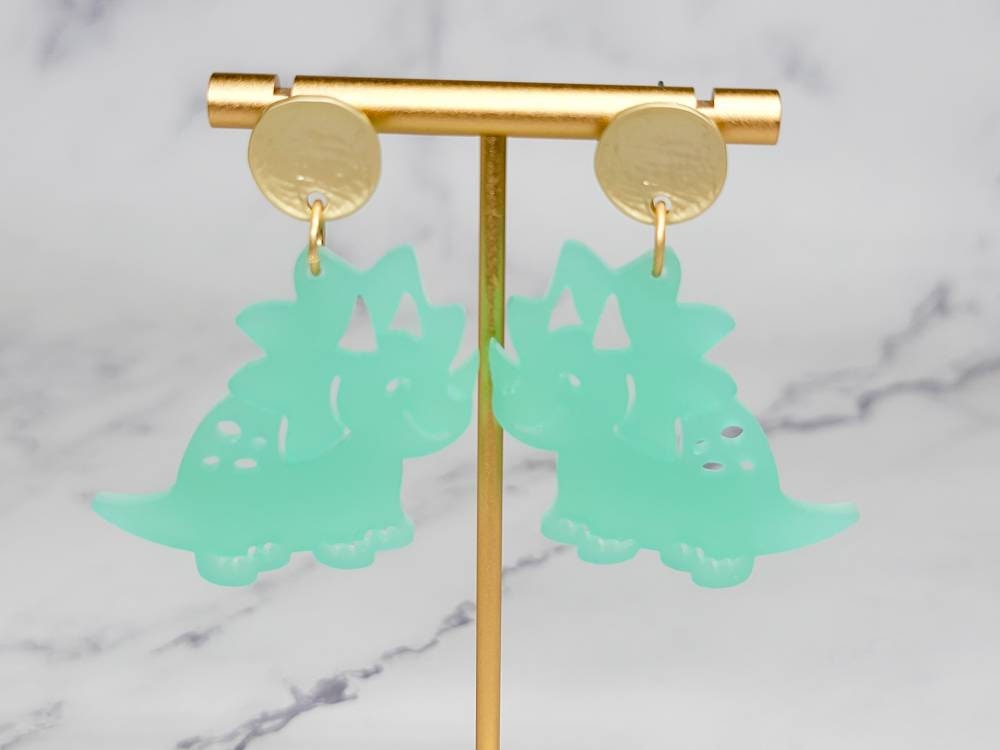 Triceratops Earrings, Dino Earrings, Acrylic Dinosaur Earrings, Statement Earrings, Dino Lover Gift, Dino Mama