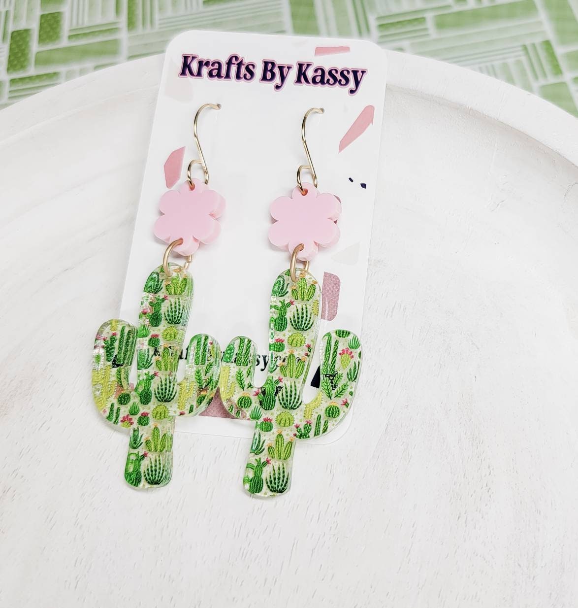 Cactus Acrylic Earrings, Floral Jewelry, Western Themed Designs, Summer Dangles