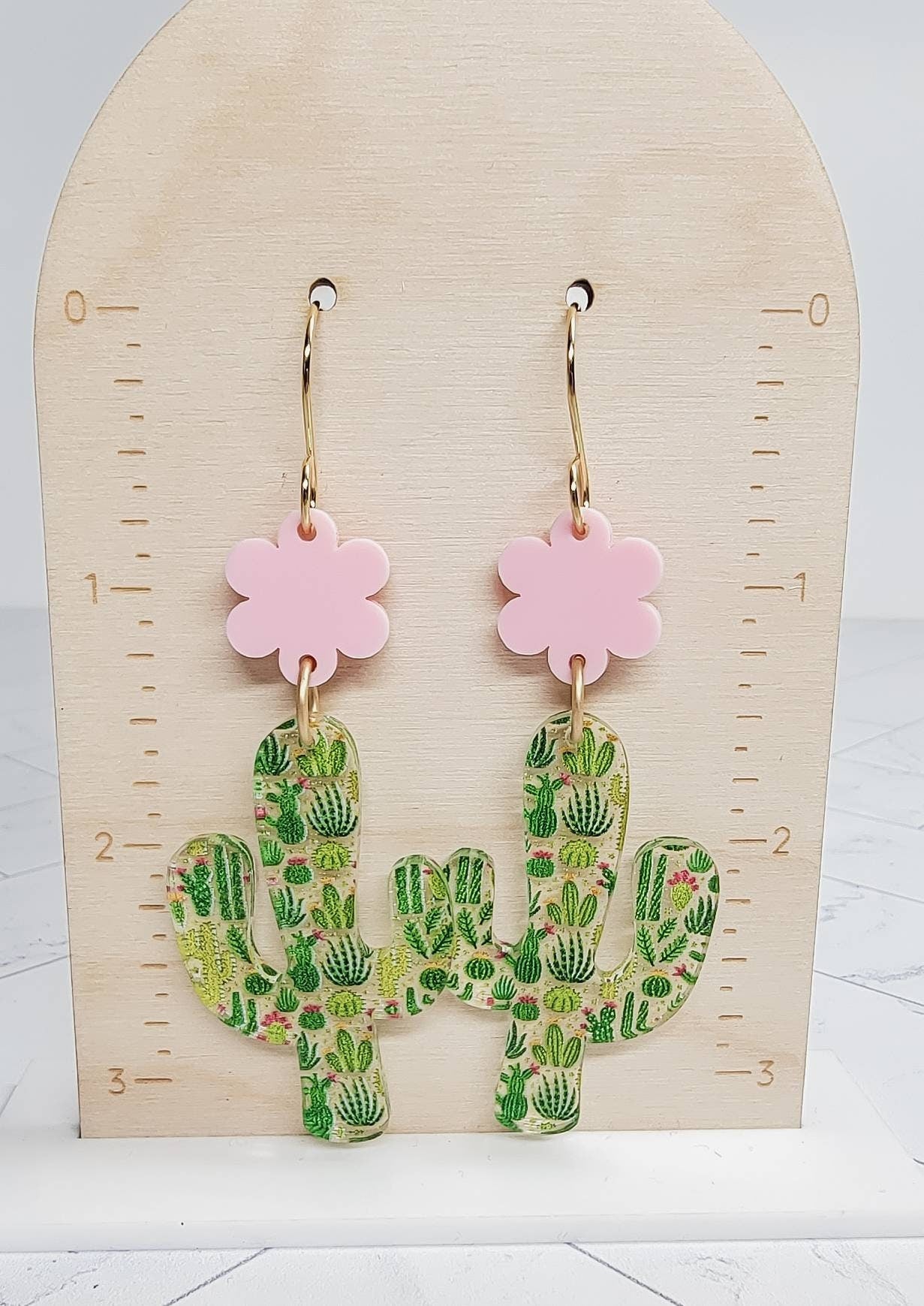 Cactus Acrylic Earrings, Floral Jewelry, Western Themed Designs, Summer Dangles