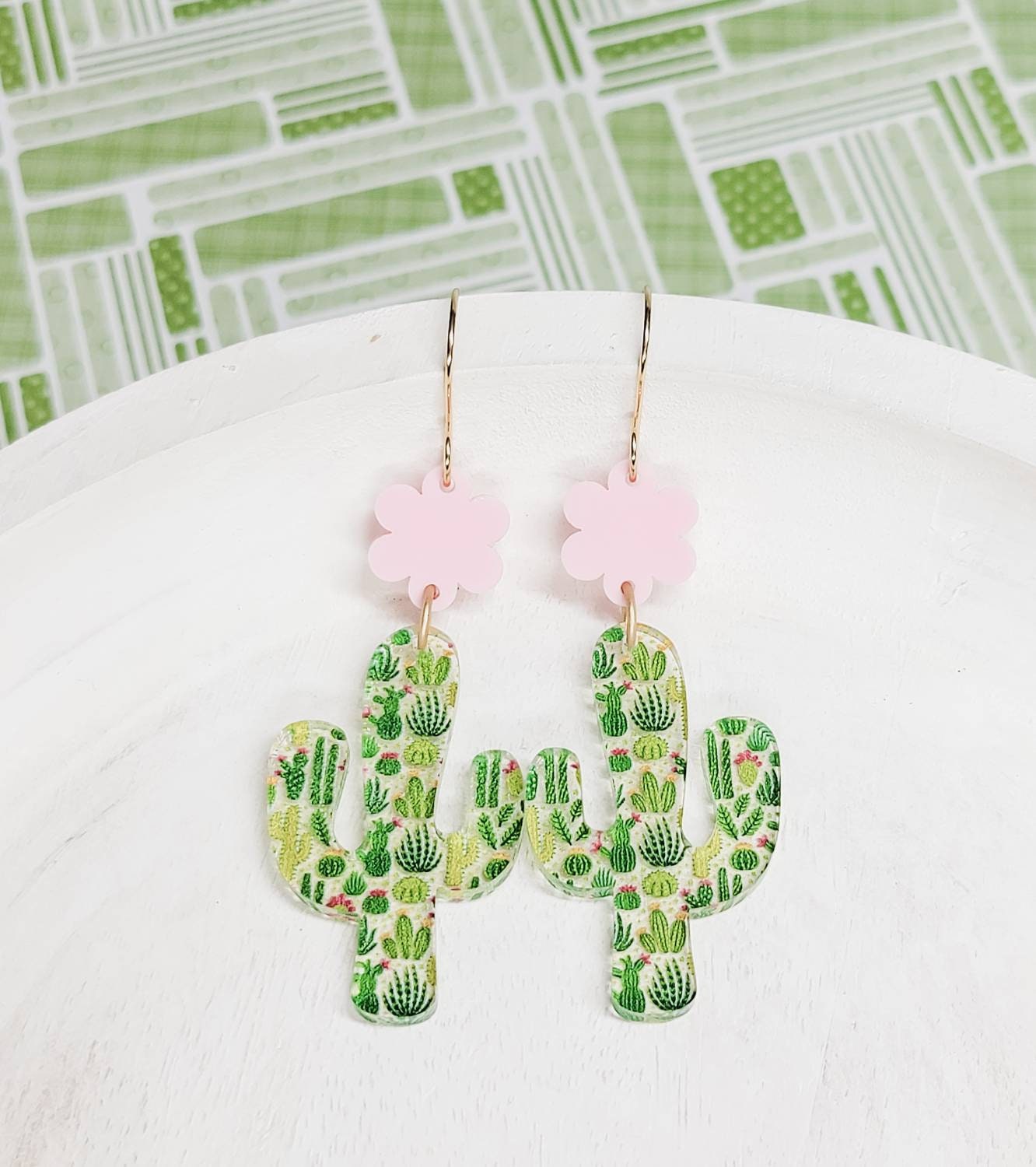 Cactus Acrylic Earrings, Floral Jewelry, Western Themed Designs, Summer Dangles