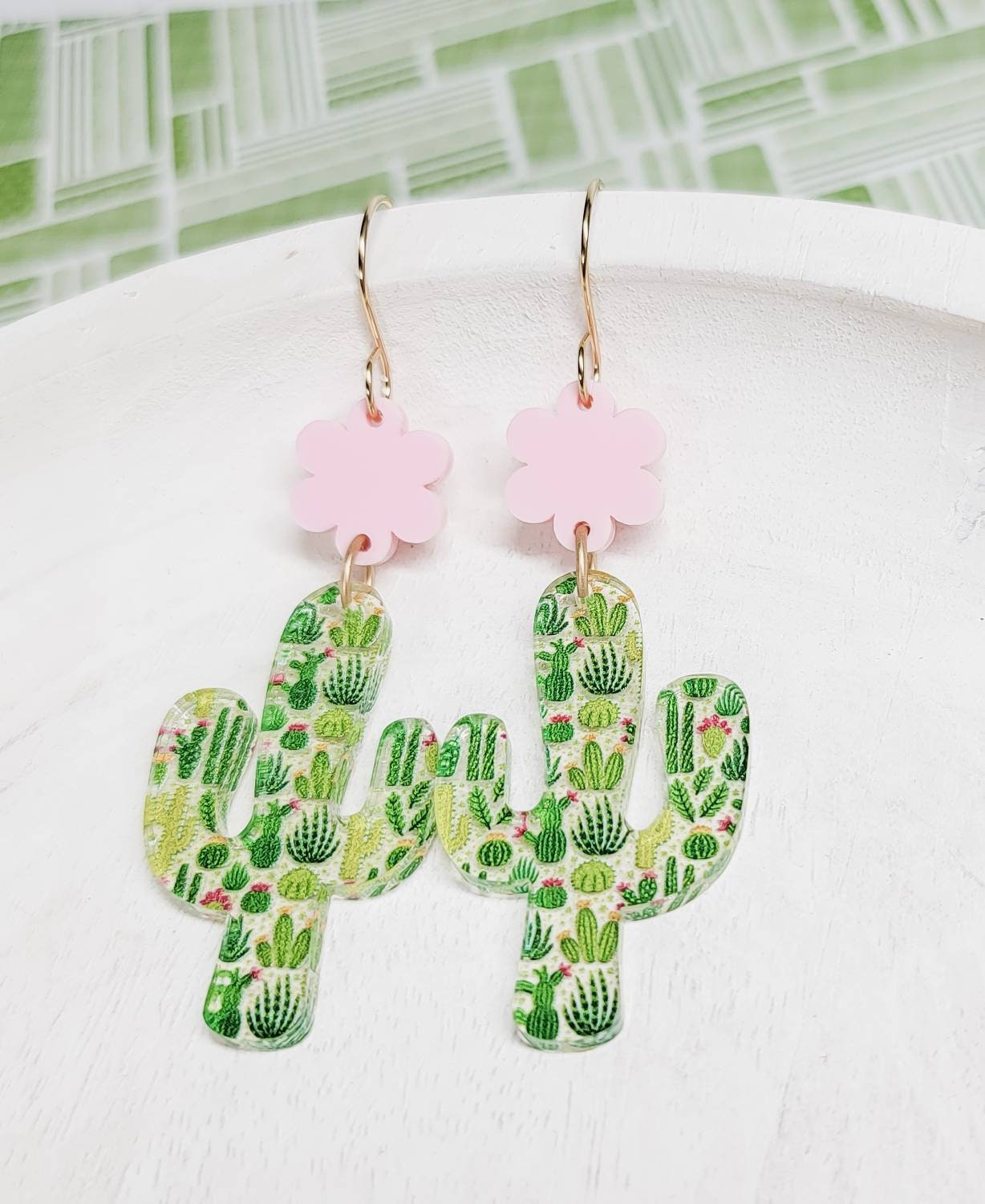 Cactus Acrylic Earrings, Floral Jewelry, Western Themed Designs, Summer Dangles