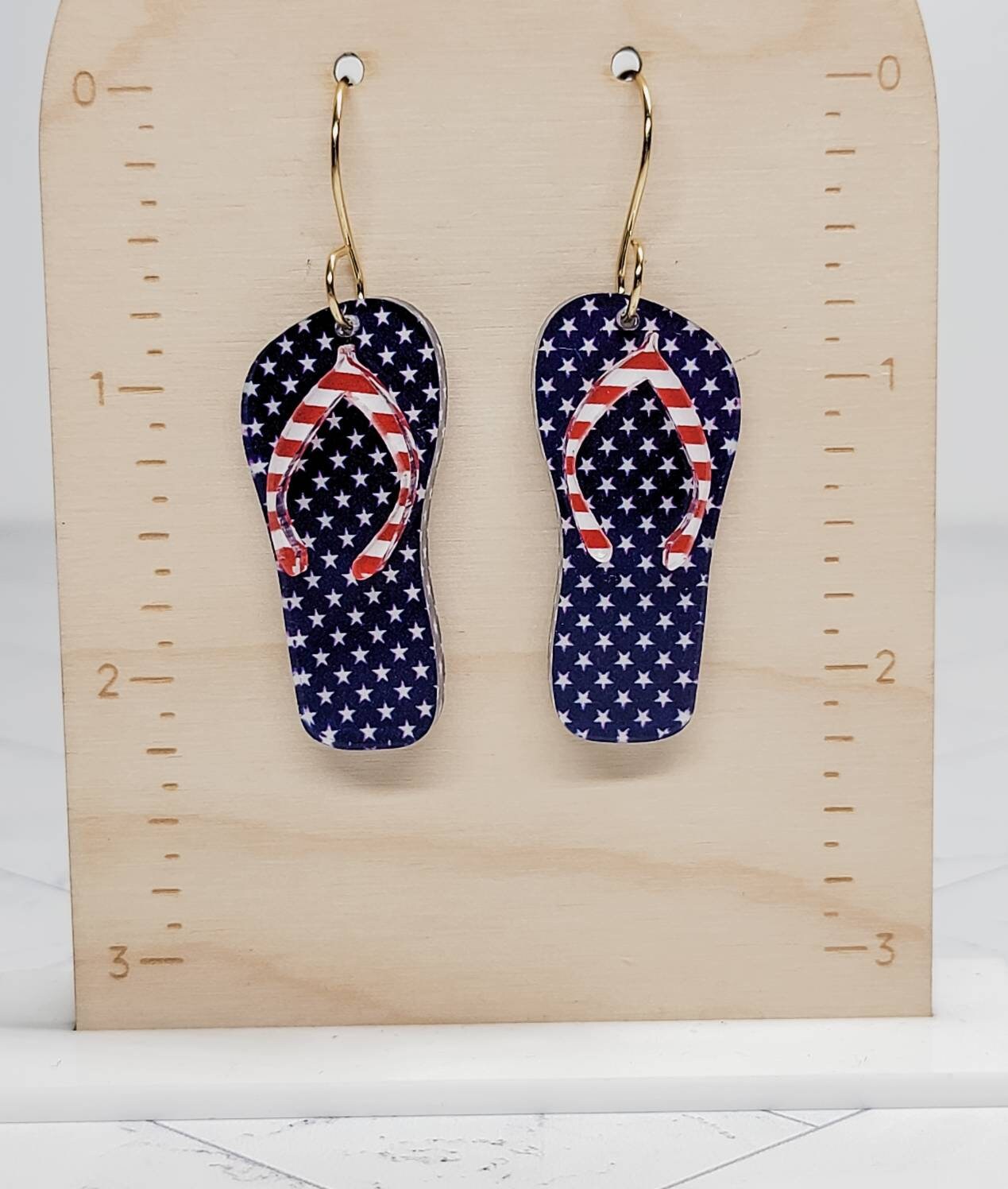 Stars and Stripes Patriotic Flip Flop Earrings, Summer Jewelry, 4th of July Accessories, Flip Flop Dangles