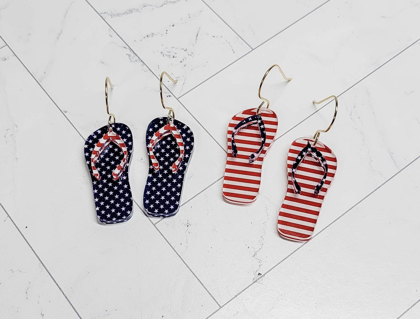 Stars and Stripes Patriotic Flip Flop Earrings, Summer Jewelry, 4th of July Accessories, Flip Flop Dangles