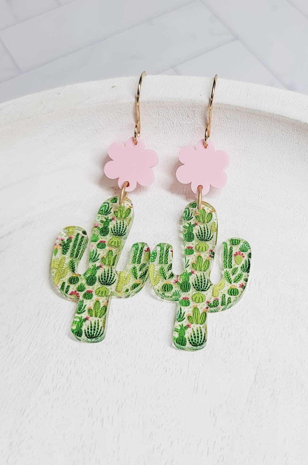 Cactus Acrylic Earrings, Floral Jewelry, Western Themed Designs, Summer Dangles