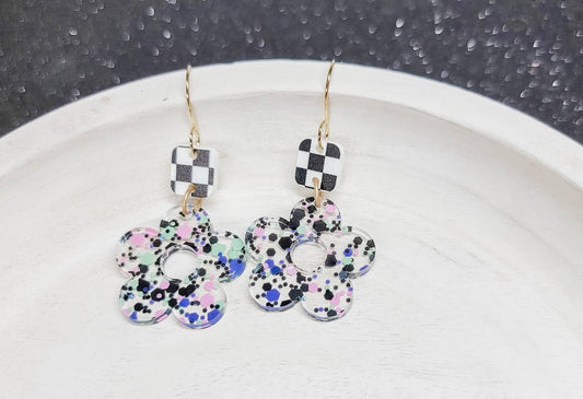 Confetti Daisy Earrings, Floral Jewelry, Flower Earrings, Spring Earrings, Daisy Dangles