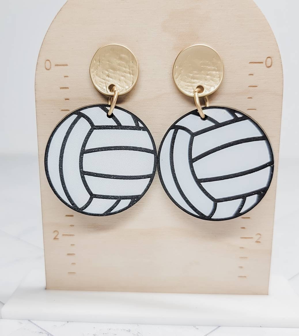 Volleyball Earrings, Sports Earrings, Statement Acrylic Earrings, Volleyball Acrylic Dangles, Sports Mama Gift
