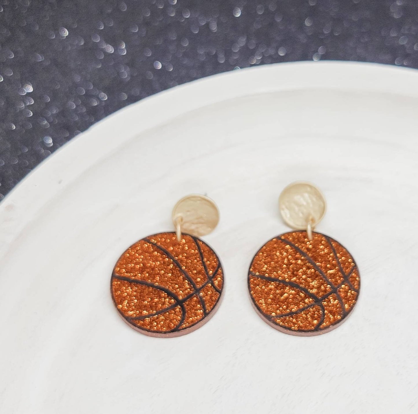 Basketball Earrings, Sports Jewelry, Statement Acrylic Earrings, Basketball Acrylic Dangles, Sports Mama Gift