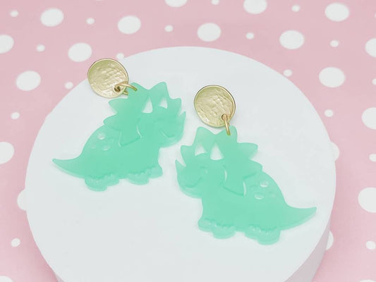 Triceratops Earrings, Dino Earrings, Acrylic Dinosaur Earrings, Statement Earrings, Dino Lover Gift, Dino Mama