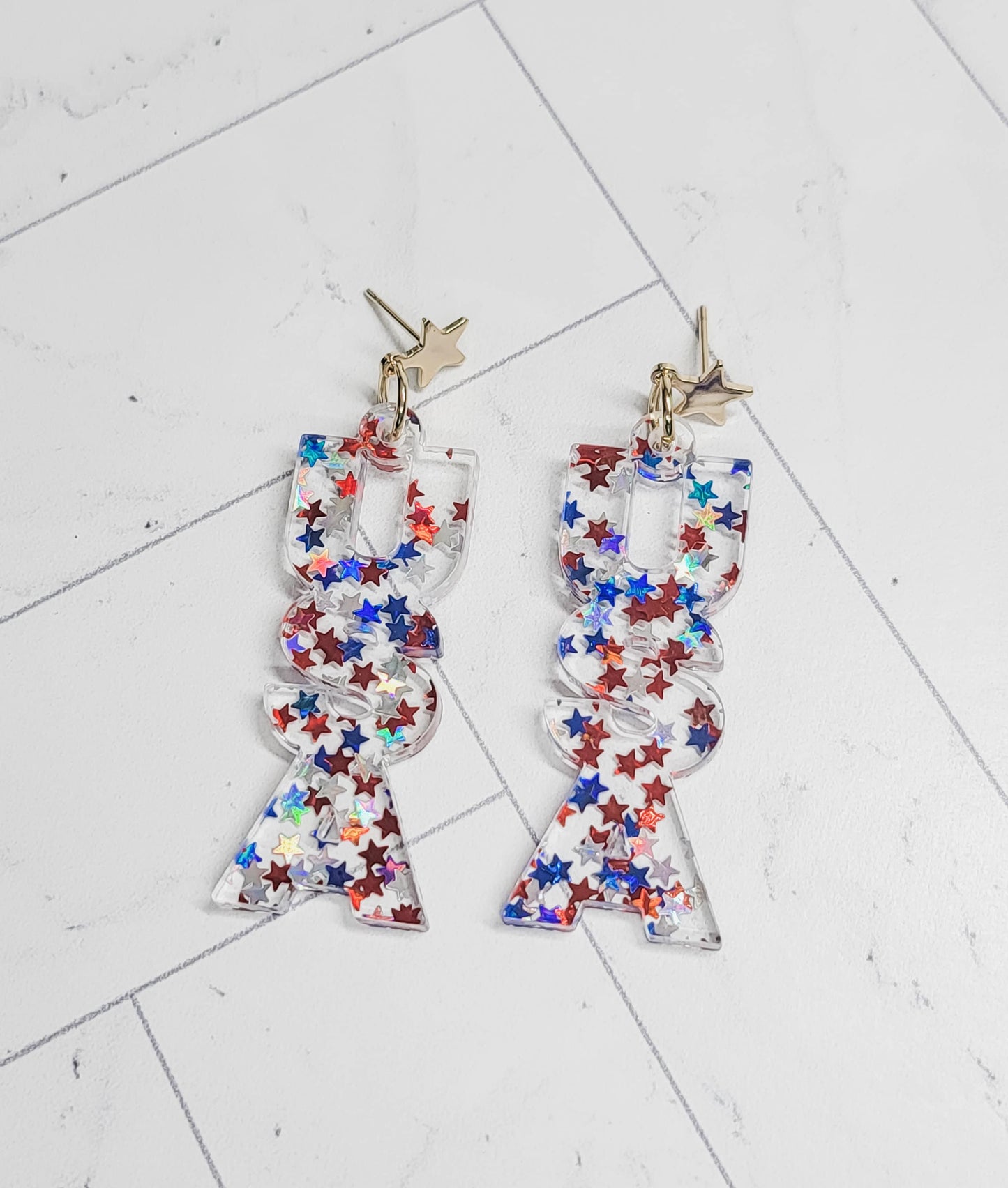 USA Star Earrings, 4th Of July Accessories, American Flag Jewelry, Patriotic Jewelry, USA Jewelry, Patriotic Statement Earrings, Stars