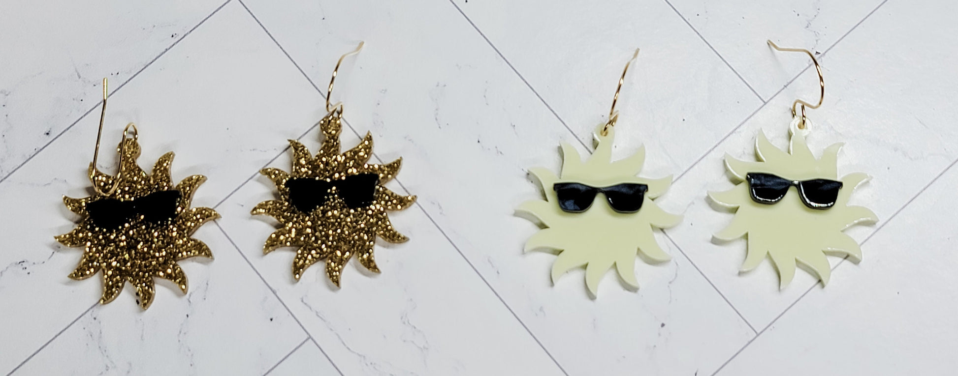 Sun Acrylic Earrings, Summer Jewelry, Sun with Shades Accessory, Fun Summer Earrings