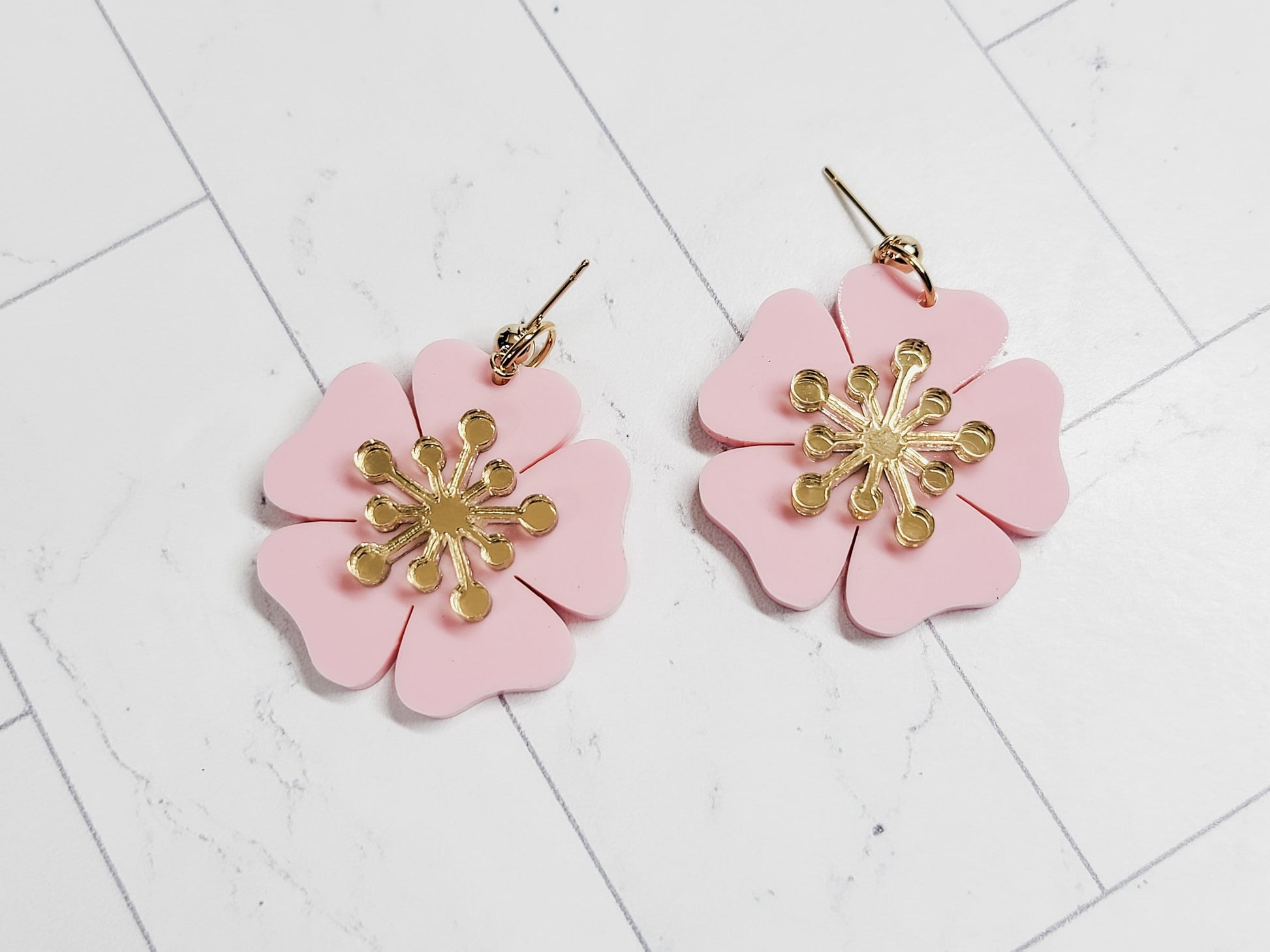 Flower Acrylic Earrings, Summer Earrings, Floral Jewelry, Beach Accessories, Pink Flower Earrings