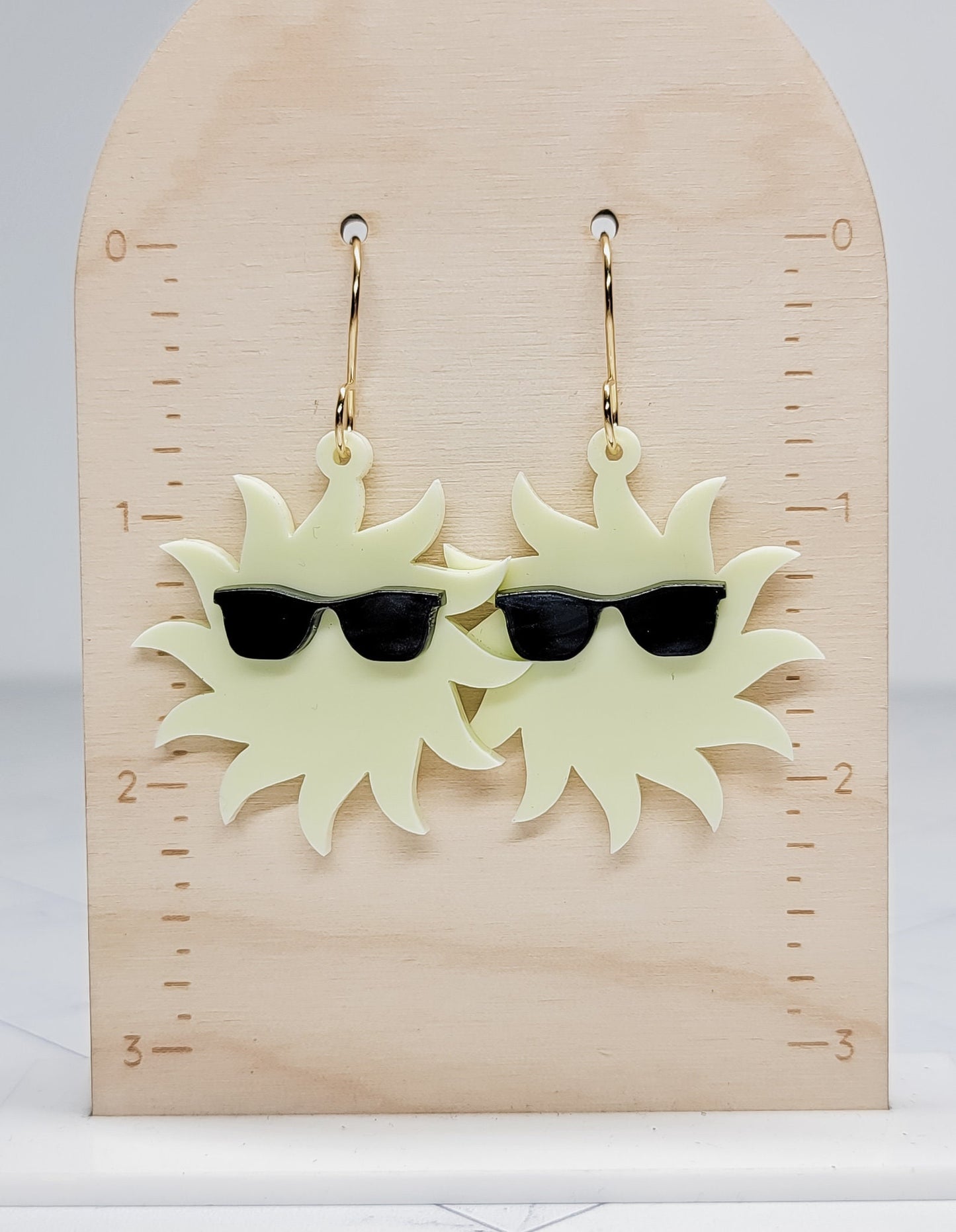 Sun Acrylic Earrings, Summer Jewelry, Sun with Shades Accessory, Fun Summer Earrings