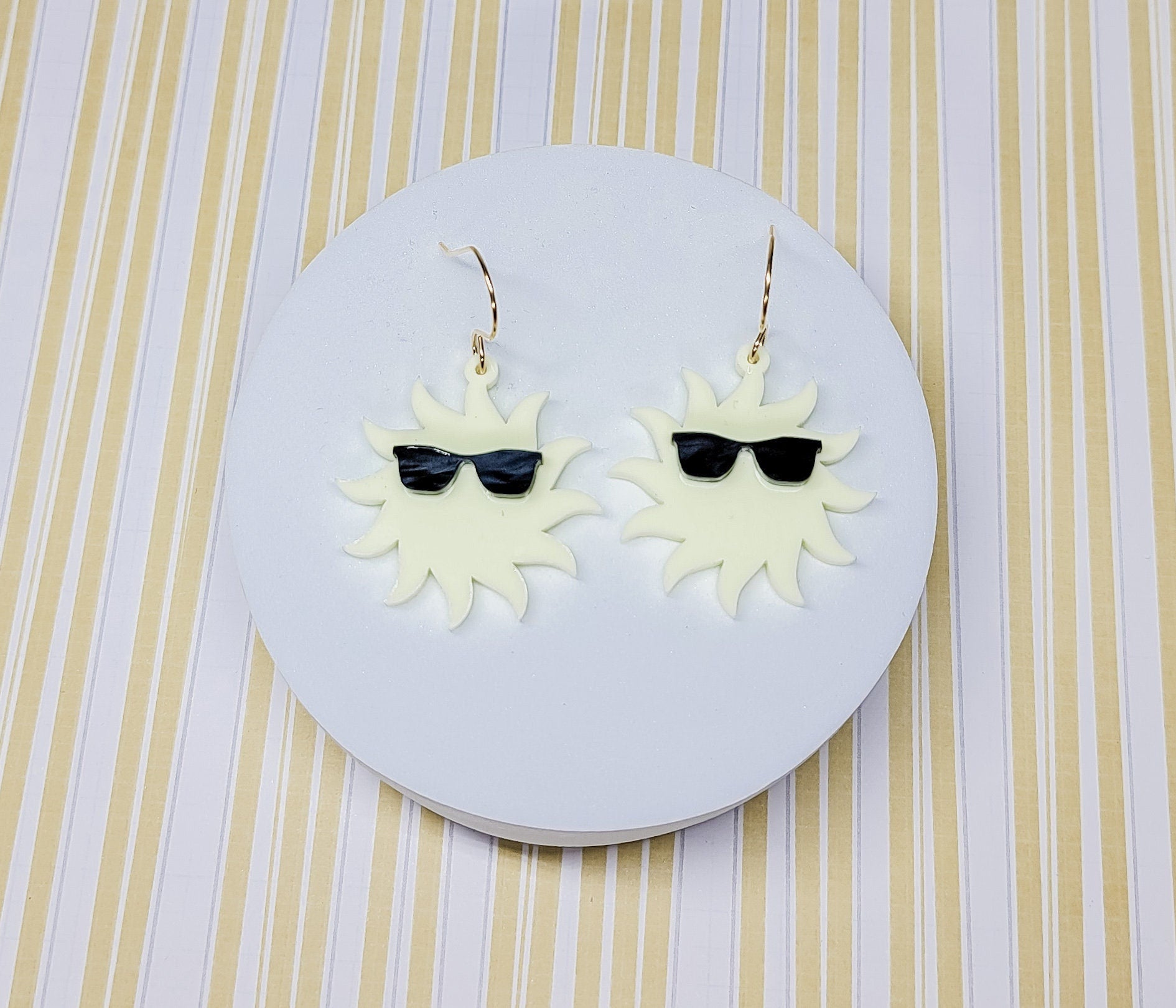 Sun Acrylic Earrings, Summer Jewelry, Sun with Shades Accessory, Fun Summer Earrings