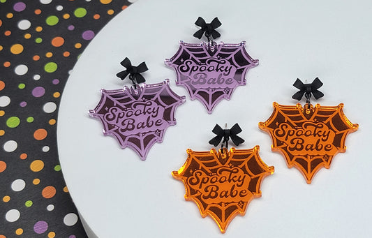 Spooky Babe Spiderweb Earrings, Acrylic Statement Earrings, Halloween Jewelry, Fall Accessories, Spooky Jewelry, Halloween Lover