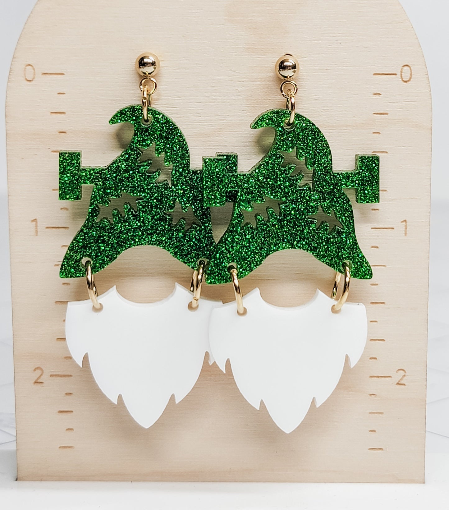 Frankenstein Gnome Earrings, Halloween Earrings, Accessories, Statement Acrylic Earrings, Acrylic Earrings, Green Pearl Jewelry