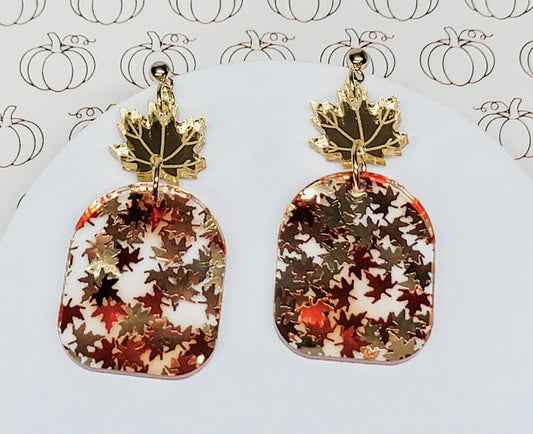 Fall Maple Leaf Earrings, Acrylic Fall Jewelry, Thanksgiving Earrings, Glitter Leaf Studs