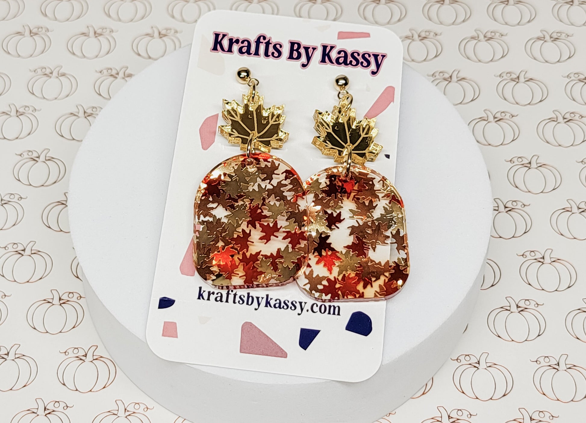 Fall Maple Leaf Earrings, Acrylic Fall Jewelry, Thanksgiving Earrings, Glitter Leaf Studs