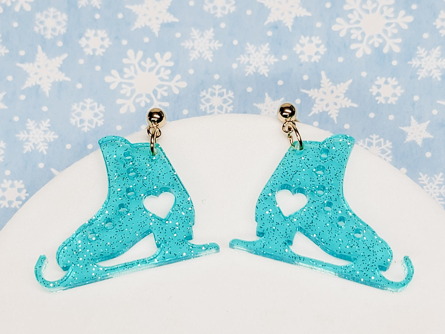 Ice Skate Acrylic Earrings, Holiday Winter Accessories, Christmas Jewelry, Ice Skating Charm