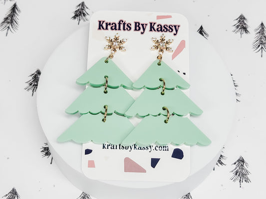 Christmas Tree Earrings, Stacked Tree Dangle, Holiday Winter Accessories, Statement Acrylic Earrings, Acrylic Jewelry, Snowflake Stud