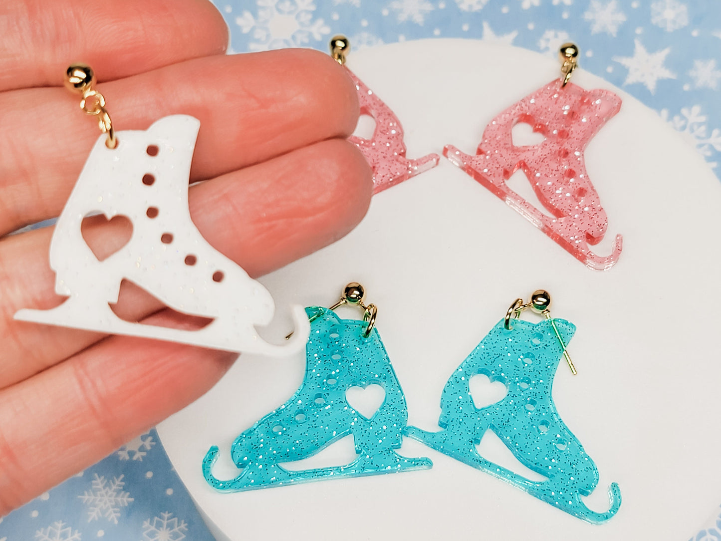 Ice Skate Acrylic Earrings, Holiday Winter Accessories, Christmas Jewelry, Ice Skating Charm