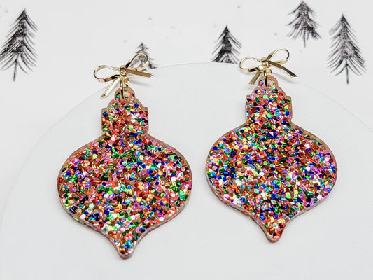 Christmas Ornament Earrings, Holiday Winter Accessories, Statement Acrylic Earrings, Christmas Acrylic Earrings, Glitter Earrings