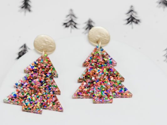 Christmas Tree Earrings, Glitter Trees, Holiday Winter Accessories, Statement Acrylic Earrings, Christmas Acrylic Earrings