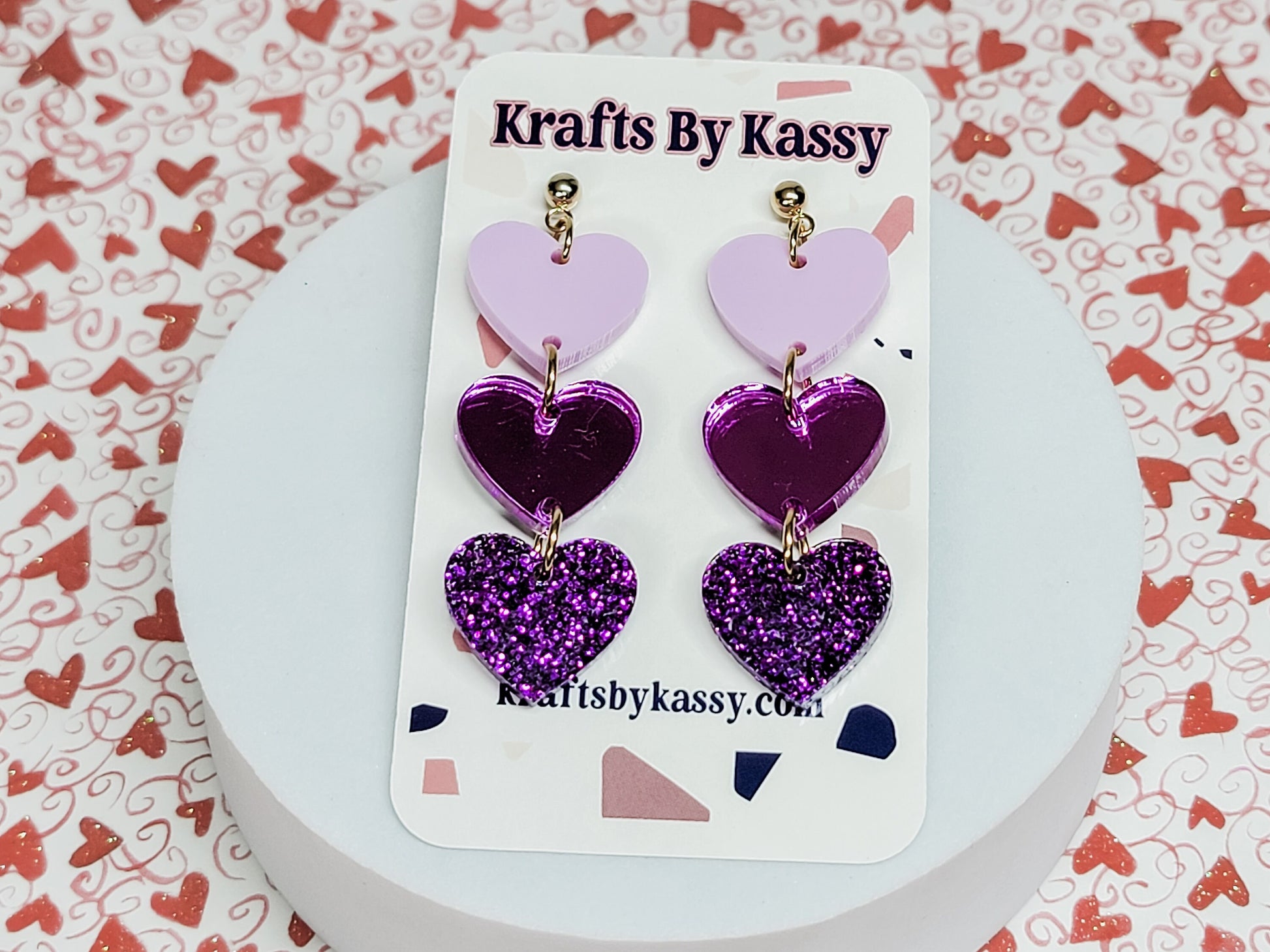 Purple Heart Earrings, Valentine's Earrings, Fun Accessories, Statement Acrylic Earrings, Heart Acrylic Earrings, Red Bow Jewelry