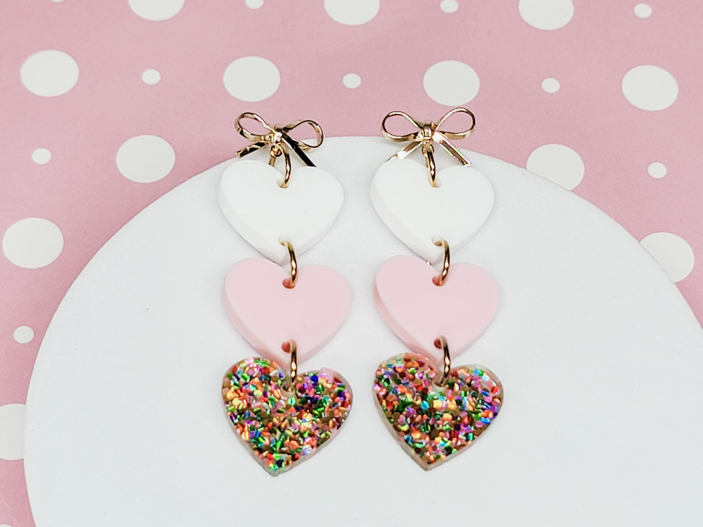 Stacked Heart Earrings, Valentine's Earrings, Heart Acrylic Earrings, Bow Studs