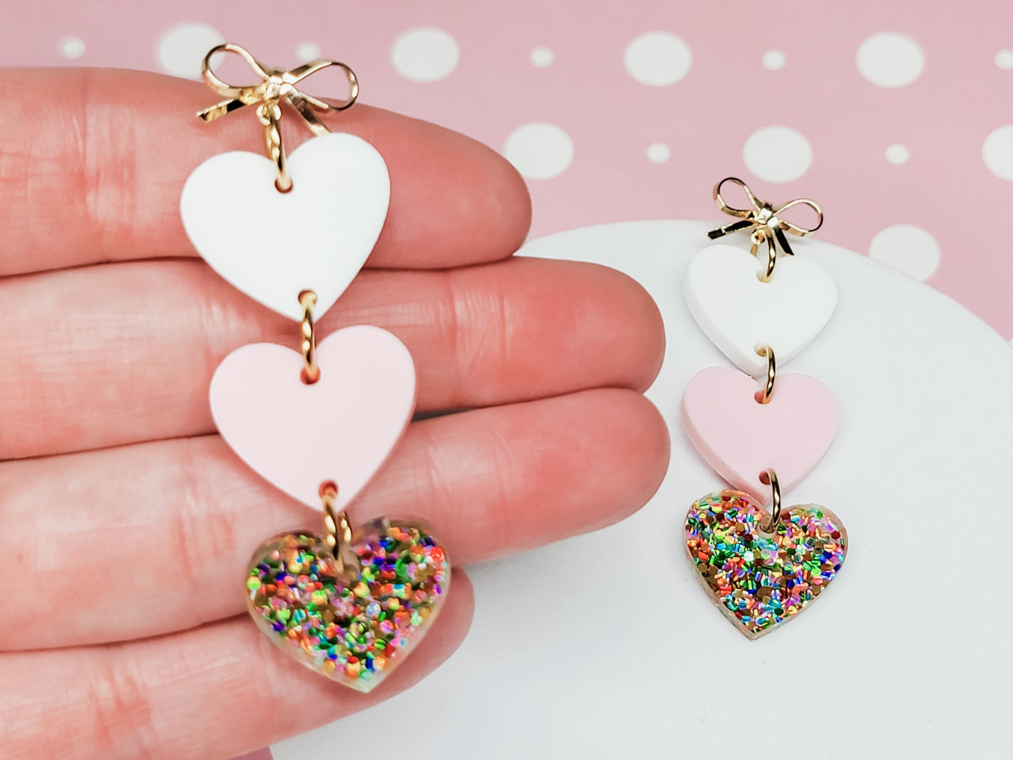 Stacked Heart Earrings, Valentine's Earrings, Heart Acrylic Earrings, Bow Studs