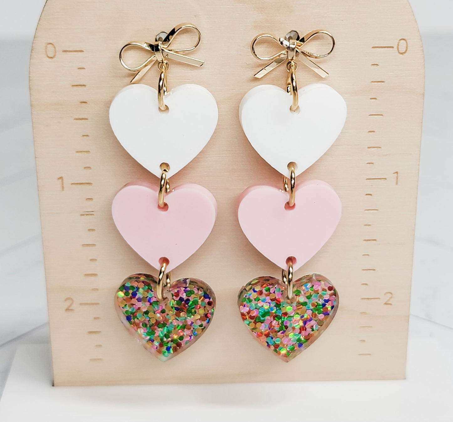 Stacked Heart Earrings, Valentine's Earrings, Heart Acrylic Earrings, Bow Studs