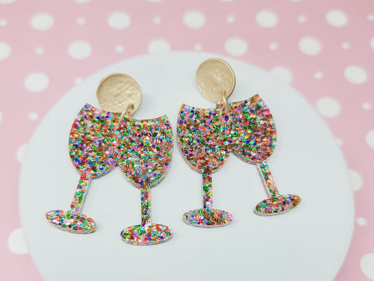 Wine Glass Earrings, New Years Jewelry, Holiday Winter Accessories, Celebration Accessories, Birthday Earrings