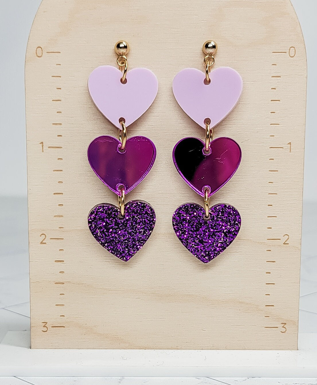 Purple Heart Earrings, Valentine's Earrings, Fun Accessories, Statement Acrylic Earrings, Heart Acrylic Earrings, Red Bow Jewelry