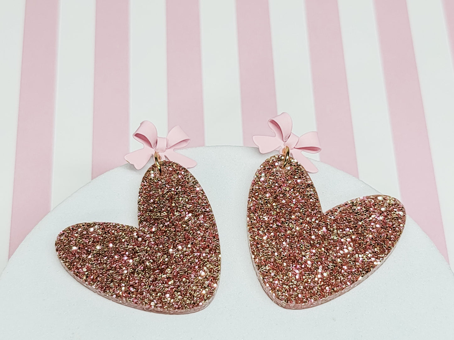 Heart Dangle Earrings, Valentine's Earrings, Fun Accessories, Statement Acrylic Earrings, Heart Acrylic Earrings, Pink Bow