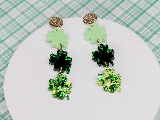 Green Stacked Shamrock Earrings, Saint Patrick's Day Shamrock Earrings, Shamrock Jewelry
