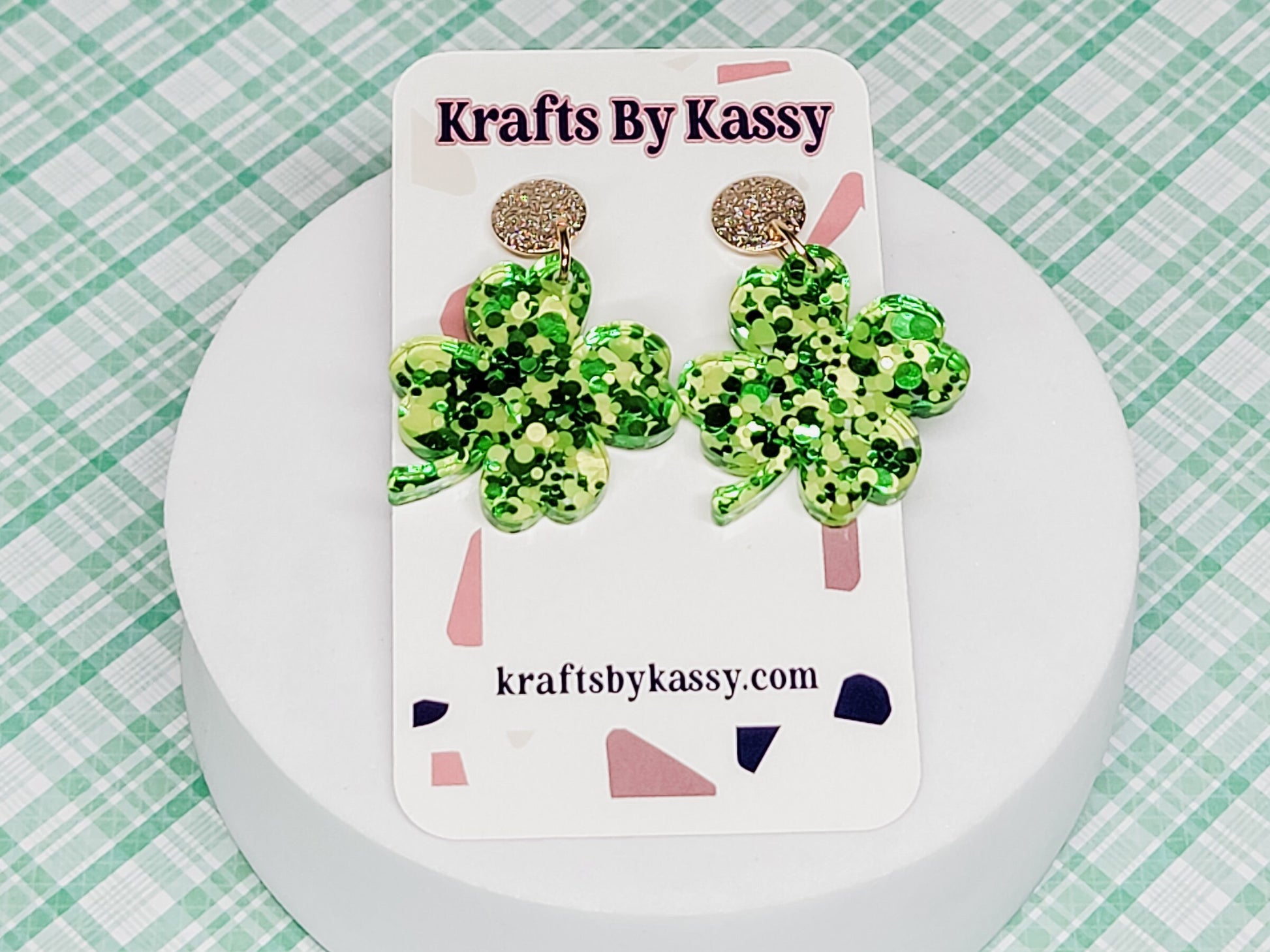 Green Glitter Shamrock Earrings, St Patrick's Day Earrings, Statement Acrylic Earrings, Green Clover Accessories