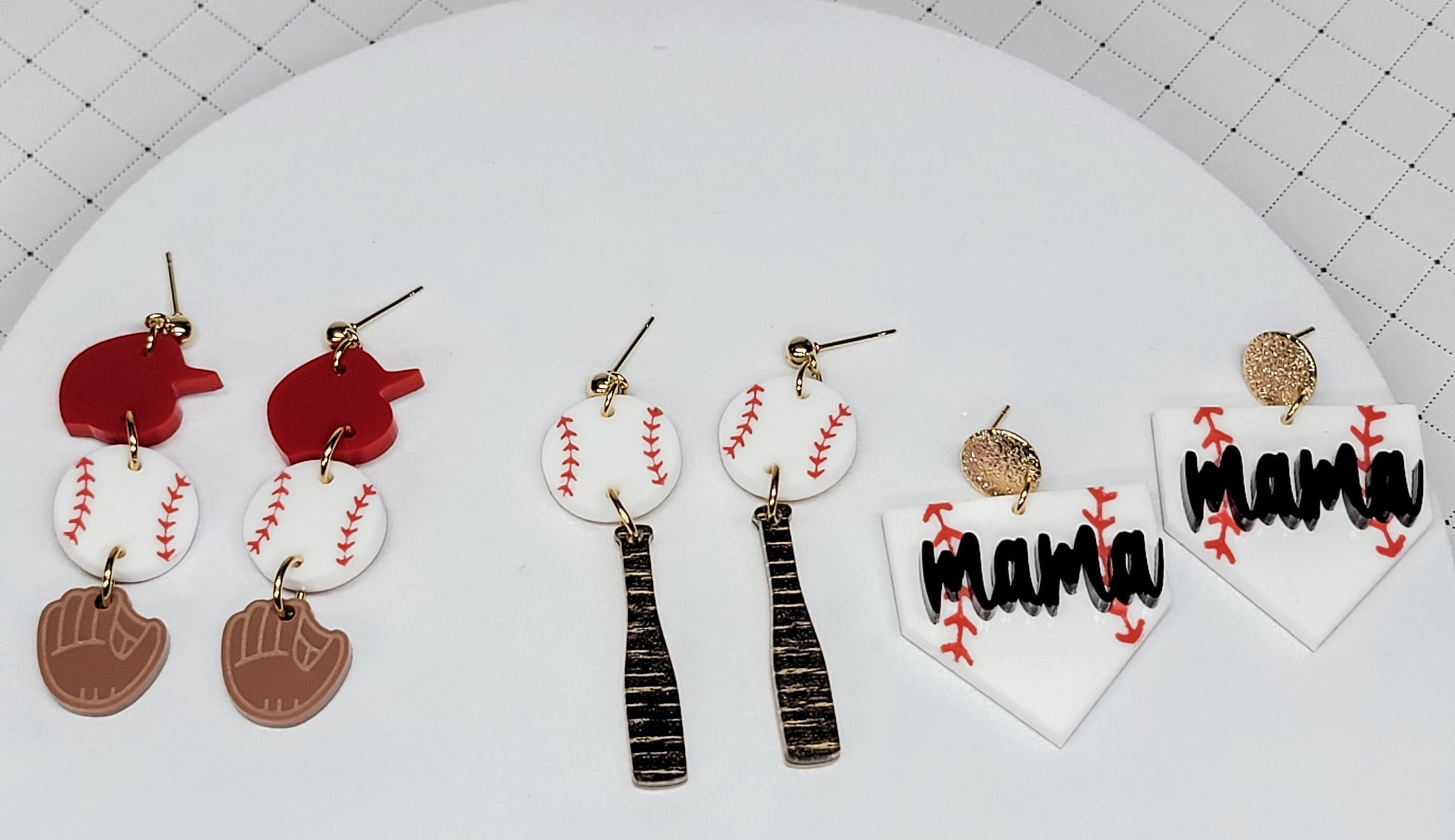 Baseball Earrings, Sports Jewelry, Statement Acrylic Earrings, Baseball Trio, Acrylic Dangles, Sports Mama Gift
