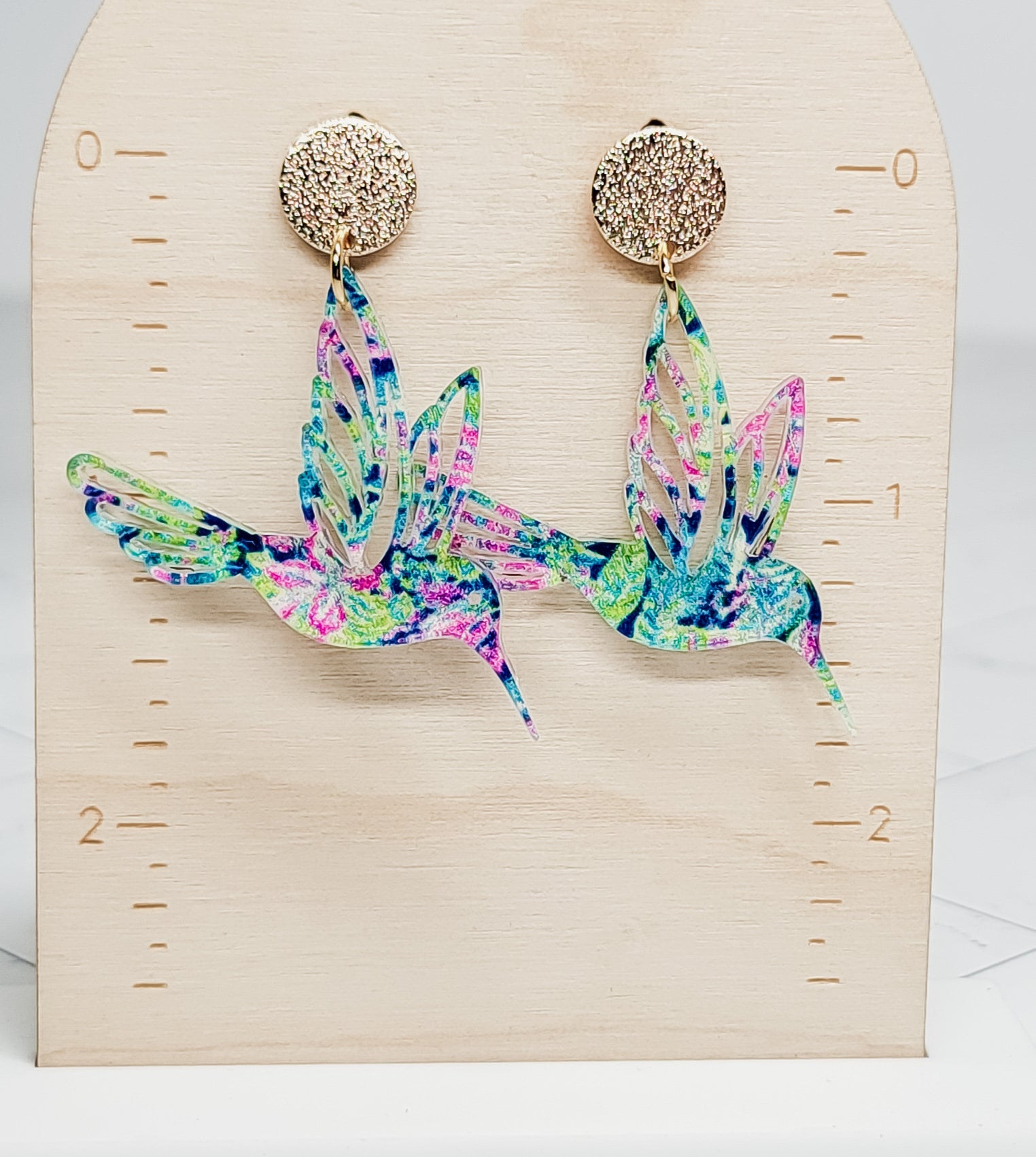 Hummingbird Acrylic Earrings, Spring Earrings, Lightweight Dangles, Floral Jewelry, Acrylic Statement Earrings